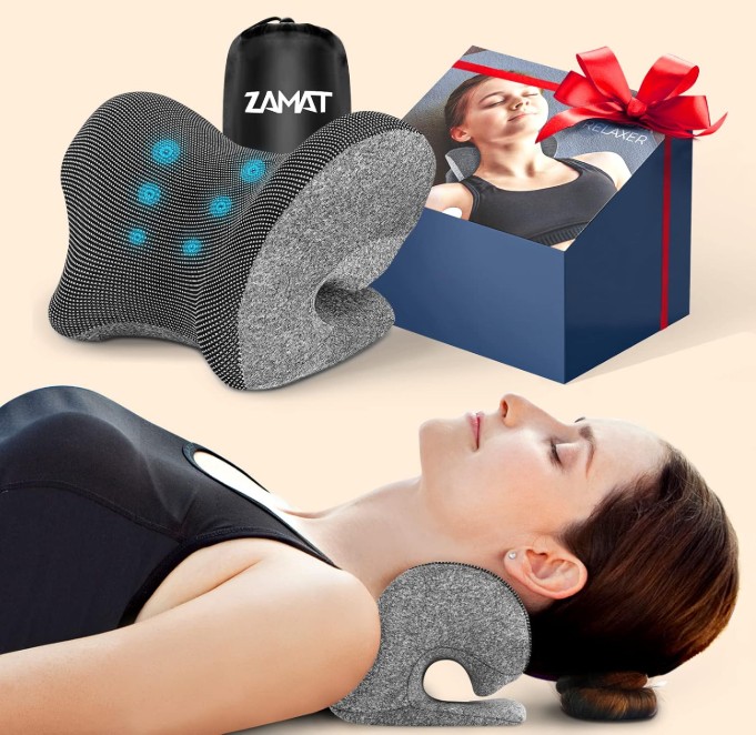 ZAMAT Relajante de cuello y hombros con funda de almohada de terapia magnética, almohadas quiroprácticas estiradoras de cuello para alivio del dolor, dispositivo de tracción cervical para aliviar