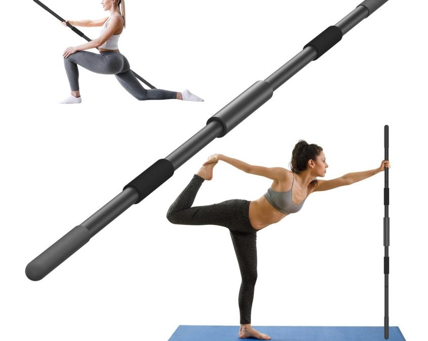 Barra de yoga de acero de aleación resistente de 58 pulgadas, barra ajustable para ejercicio, estiramiento, equilibrio, palo de ejercicio versátil con extremos antideslizantes