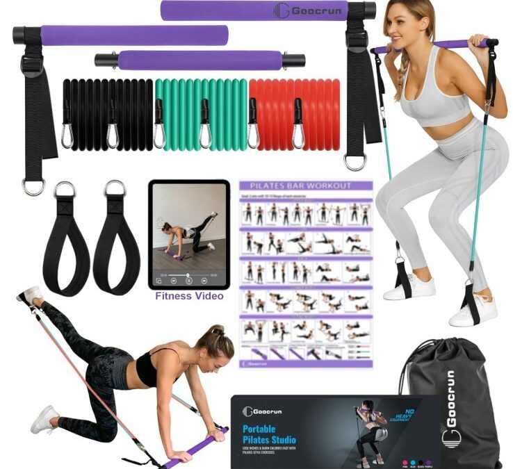 Kit de Barra de Pilates Portátil con Bandas de Resistencia para Hombres y Mujeres – 3 Juegos de Bandas de Resistencia para Ejercicio – Gimnasio en Casa Multifuncional – Soporta Entrenamientos