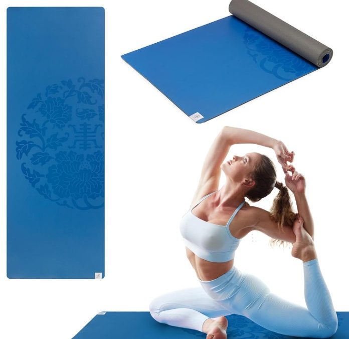 Gaiam Dry-Grip – Esterilla de yoga de 5 mm de grosor antideslizante para ejercicios y fitness para yoga estándar o hot yoga, pilates y entrenamientos en el suelo – Soporte acolchado, revestimiento