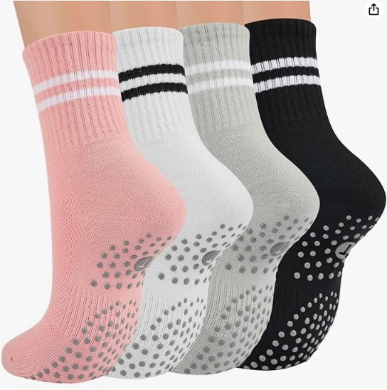 Toes Home Calcetines de pilates para mujer con agarre antideslizante, calcetines de yoga de tripa para barra hospital calcetines pegajosos 4 pares